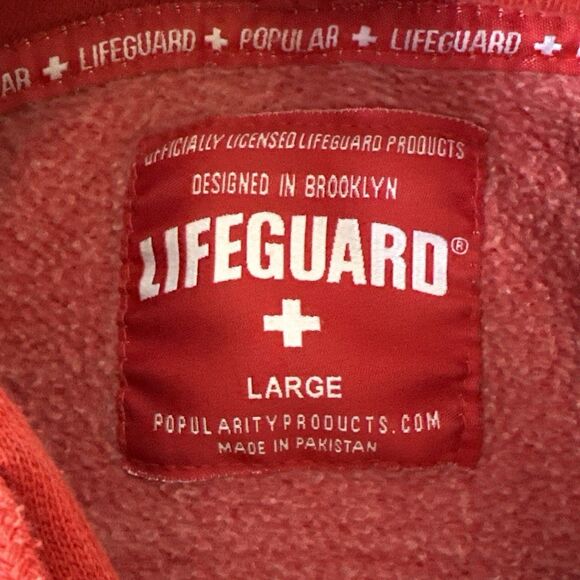 Lifeguard Hoodie Mens Adult L Large Red Sweatshirt Madeira Beach Florida Surf - Picture 6 of 8